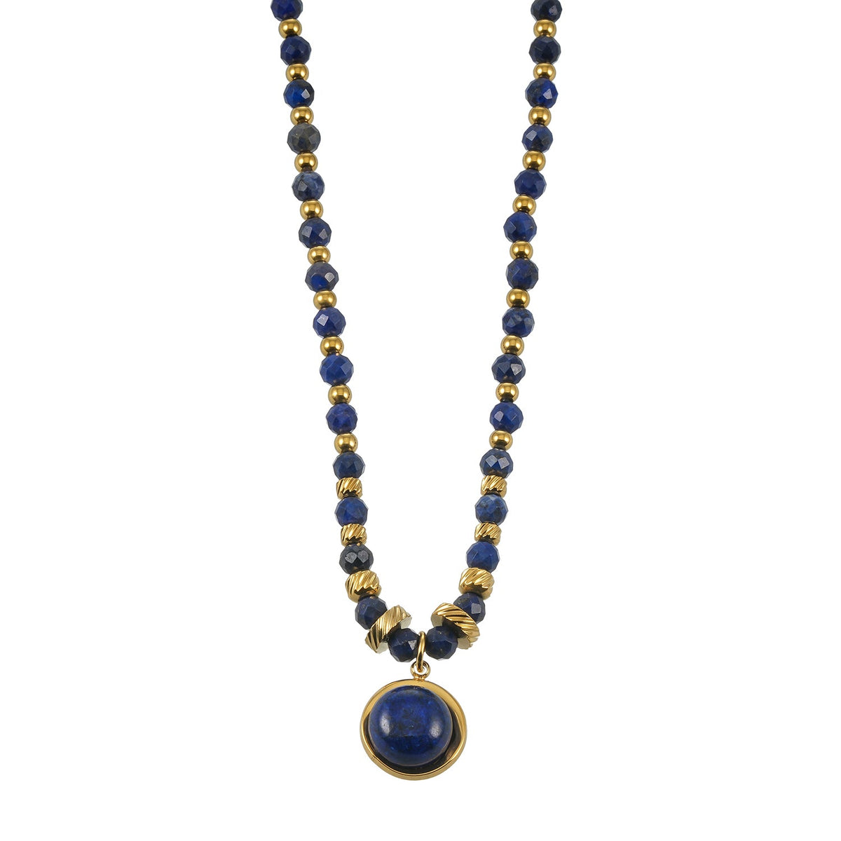 TANISHIA: Natural Lapis Lazuli & Gold Infused Beaded Pendant Necklace
