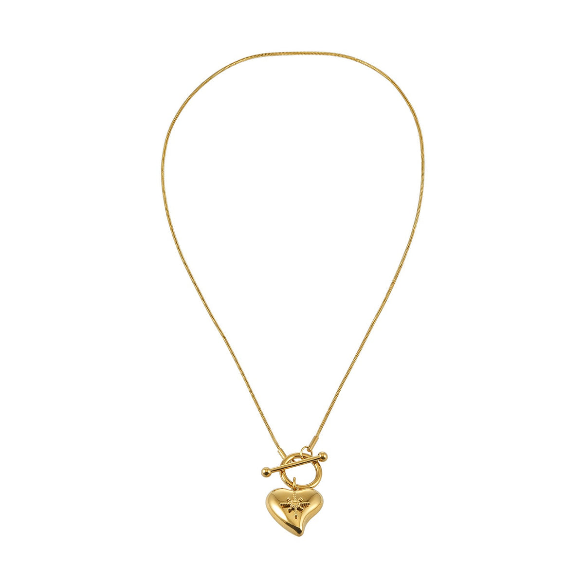 WANNI Gold: Radiant Heart Toggle Pendant Necklace – Contemporary Gold Heart Charm Statement Necklace