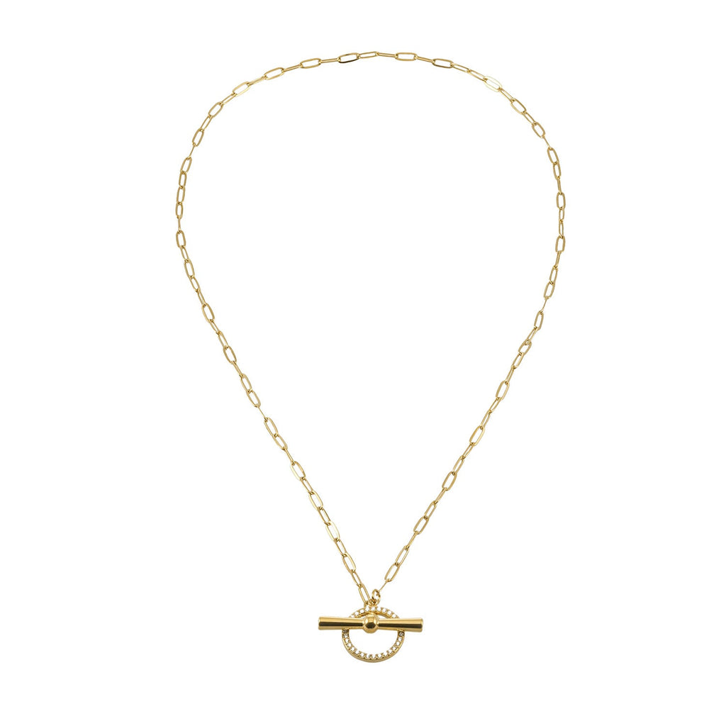 SADIKA Gold: Modern Pavé Zirconia Halo Toggle Necklace