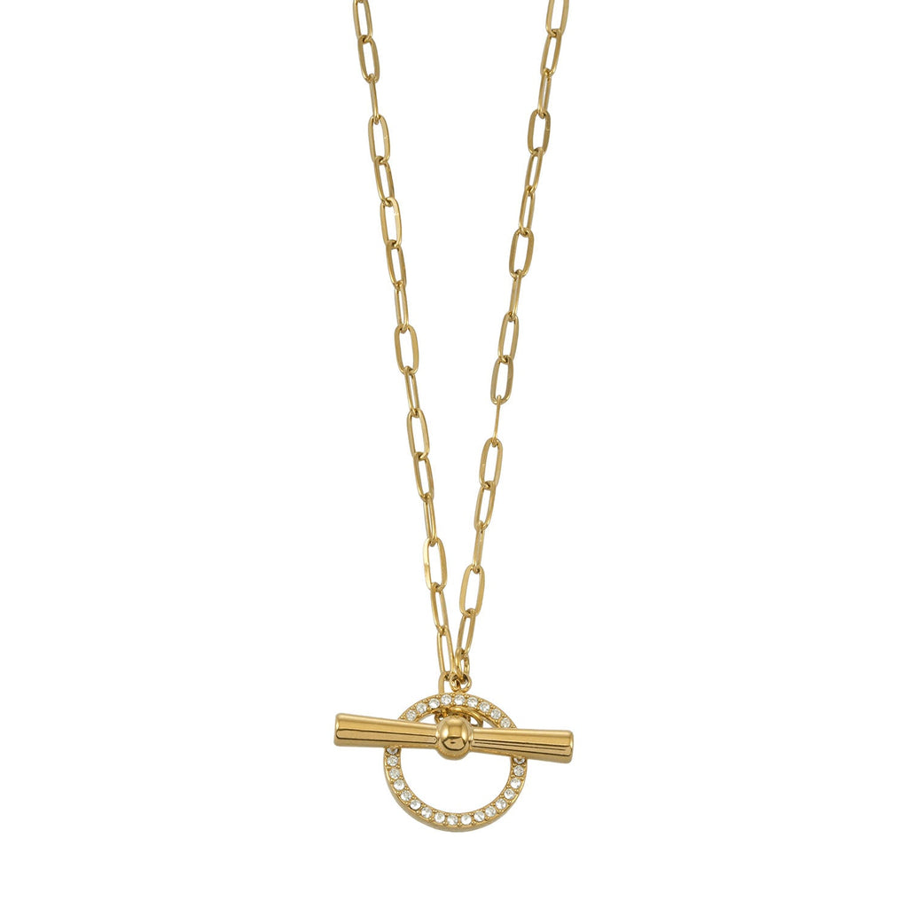 SADIKA Gold: Modern Pavé Zirconia Halo Toggle Necklace