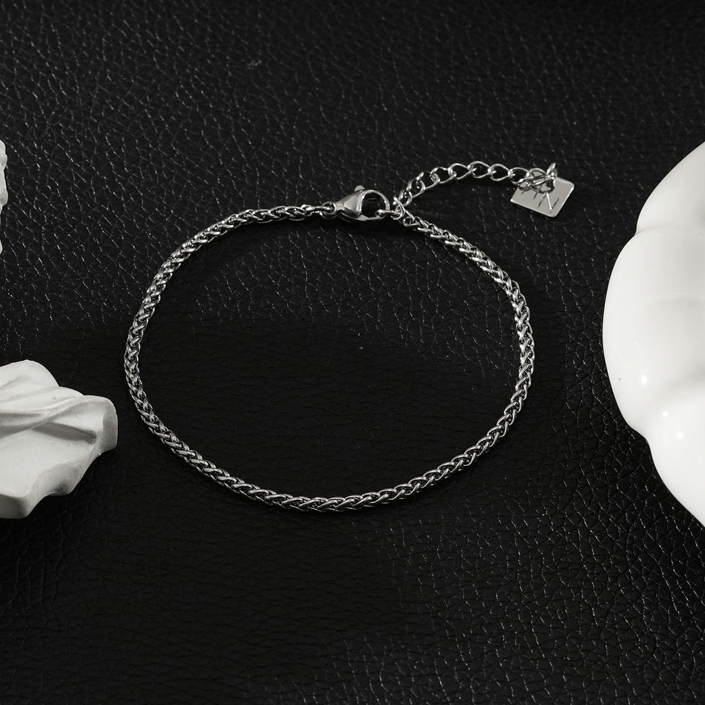 SADIKA Silver (White Gold): Intricate & Dainty Woven Chain Bracelet with Contemporary Braided Link Design