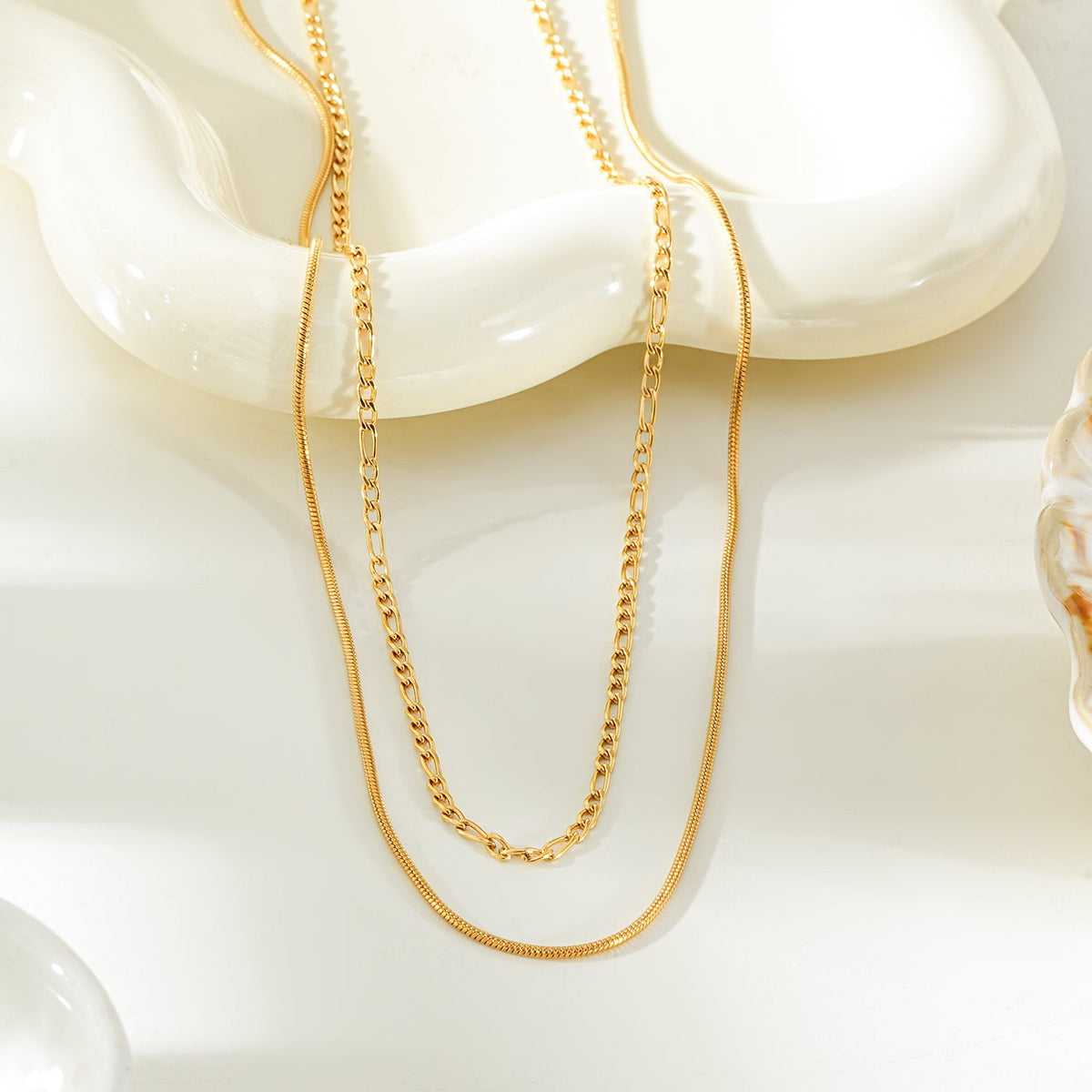 AMARA Gold: Dainty 2-Layered Loop & Snake-Texture Chain Necklace-Layer Gold Chain Necklace