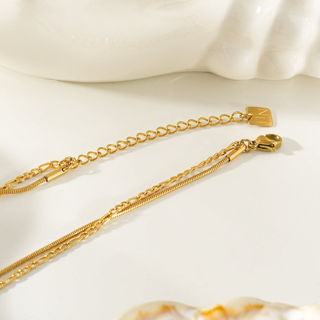 AMARA Gold: Dainty 2-Layered Loop & Snake-Texture Chain Necklace-Layer Gold Chain Necklace