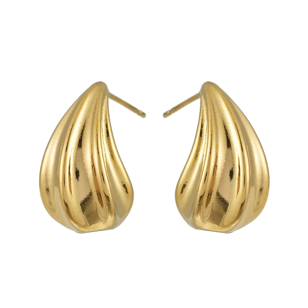 GEESI Gold: Textured Tear-Drop Shape Stud Earrings