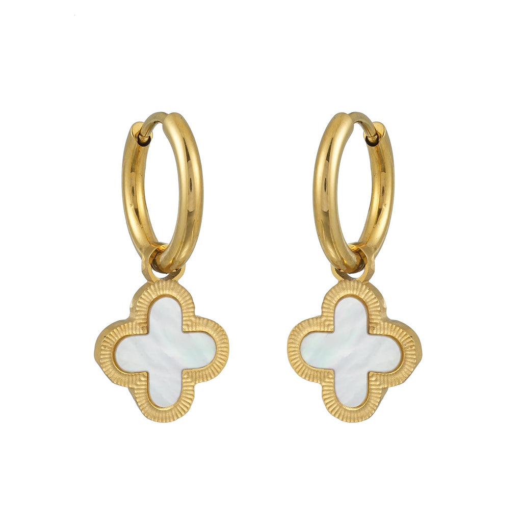 KADSRA Gold: Clover Shaped Shell Charm on a Classic Round Hoop