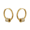 DUNIYA Gold: Mini Hoop Earrings with Barrel Pavé Zirconia Stones Charm – Luxe Modern Style