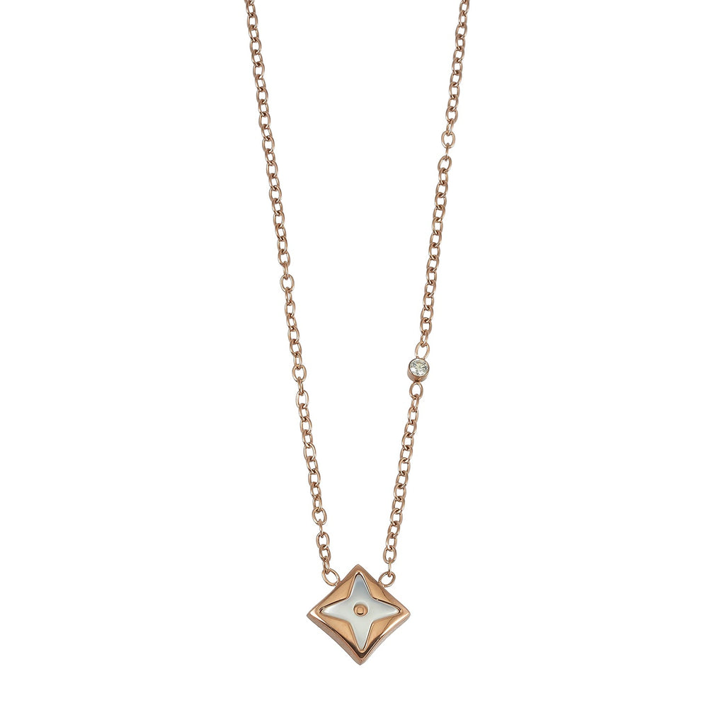 LAVINIA Gold: Square Gold Pendant Necklace with Cut-Away Shell Star and Mini Zirconia Charm