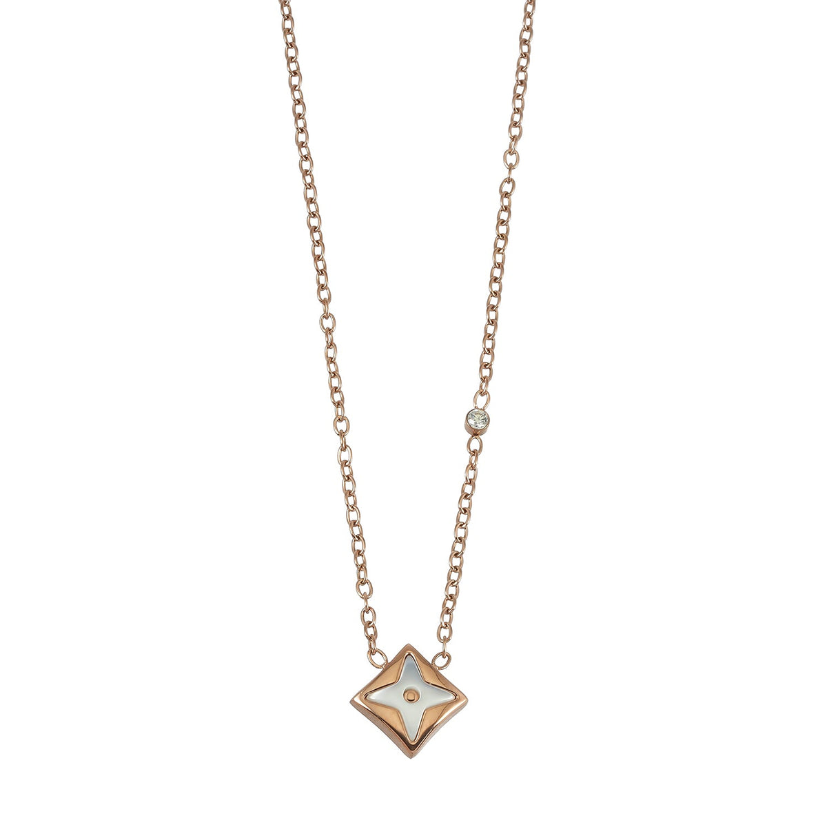 LAVINIA Gold: Square Gold Pendant Necklace with Cut-Away Shell Star and Mini Zirconia Charm