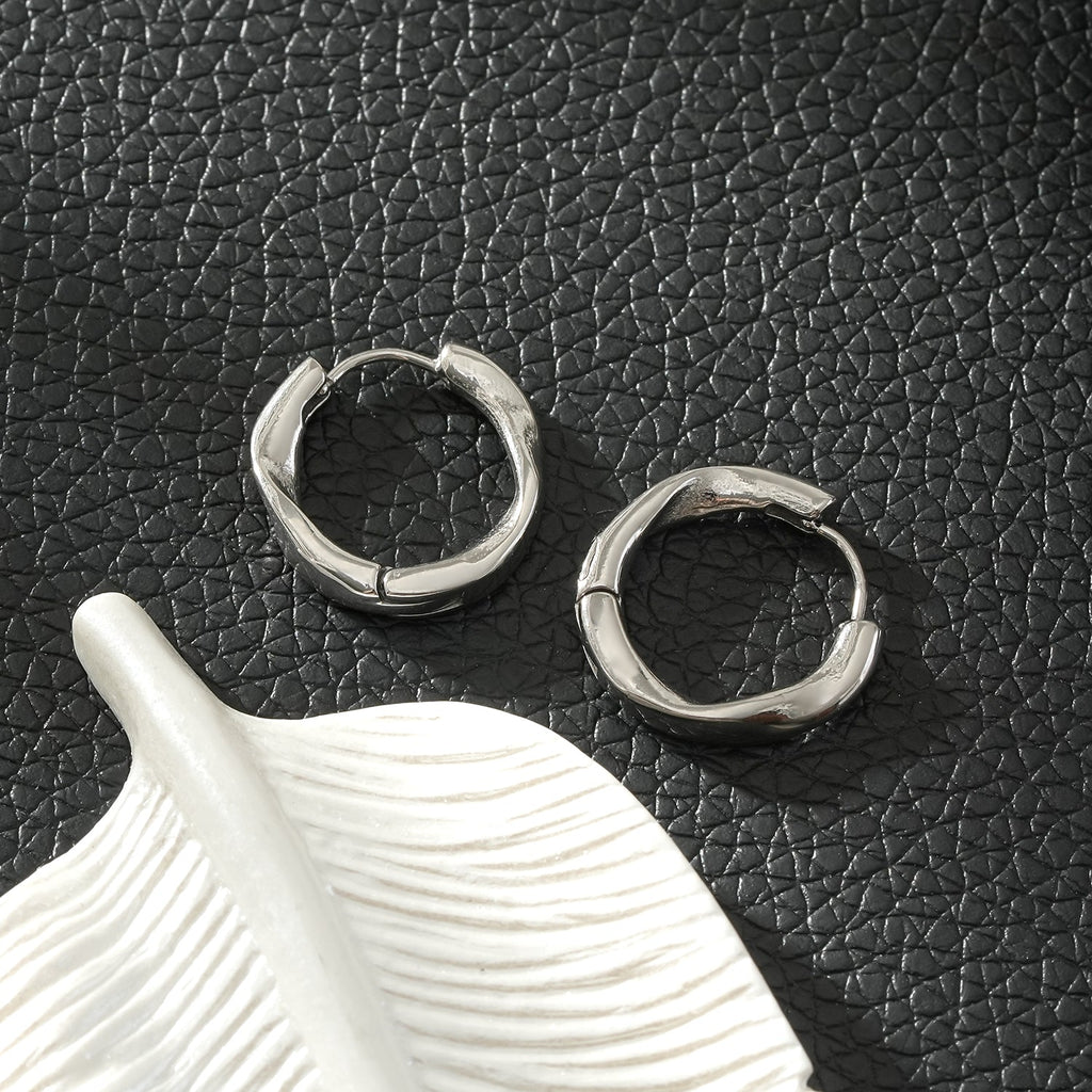 ABIR Silver (White Gold): Subtle Twist Hoop Earrings