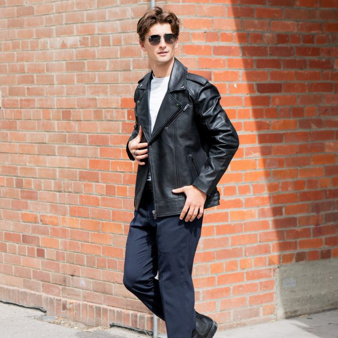 Mens Soft Lamb Leather Biker Look Jacket Premium Black Fashion Coat