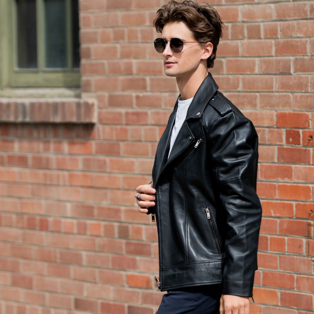 Mens Soft Lamb Leather Biker Look Jacket Premium Black Fashion Coat