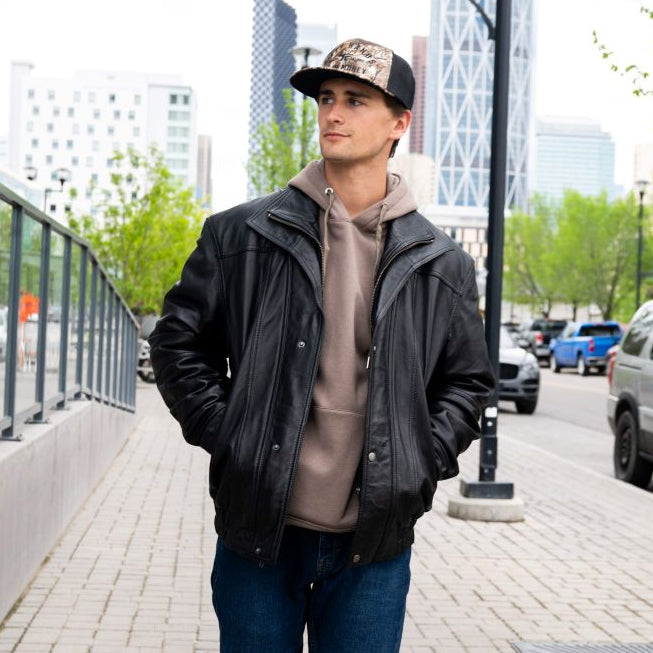 BOL Men's Double Collar Leather Bomber Jacket