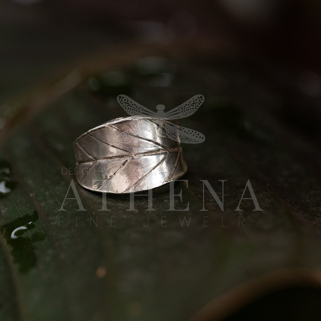 Blueberry Leaf Wraparound Ring — Handmade Sterling Silver & Gold — Unique Leaf Design