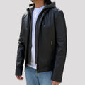 Men's Lamb Leather Hoodie Jacket with Detachable Hood