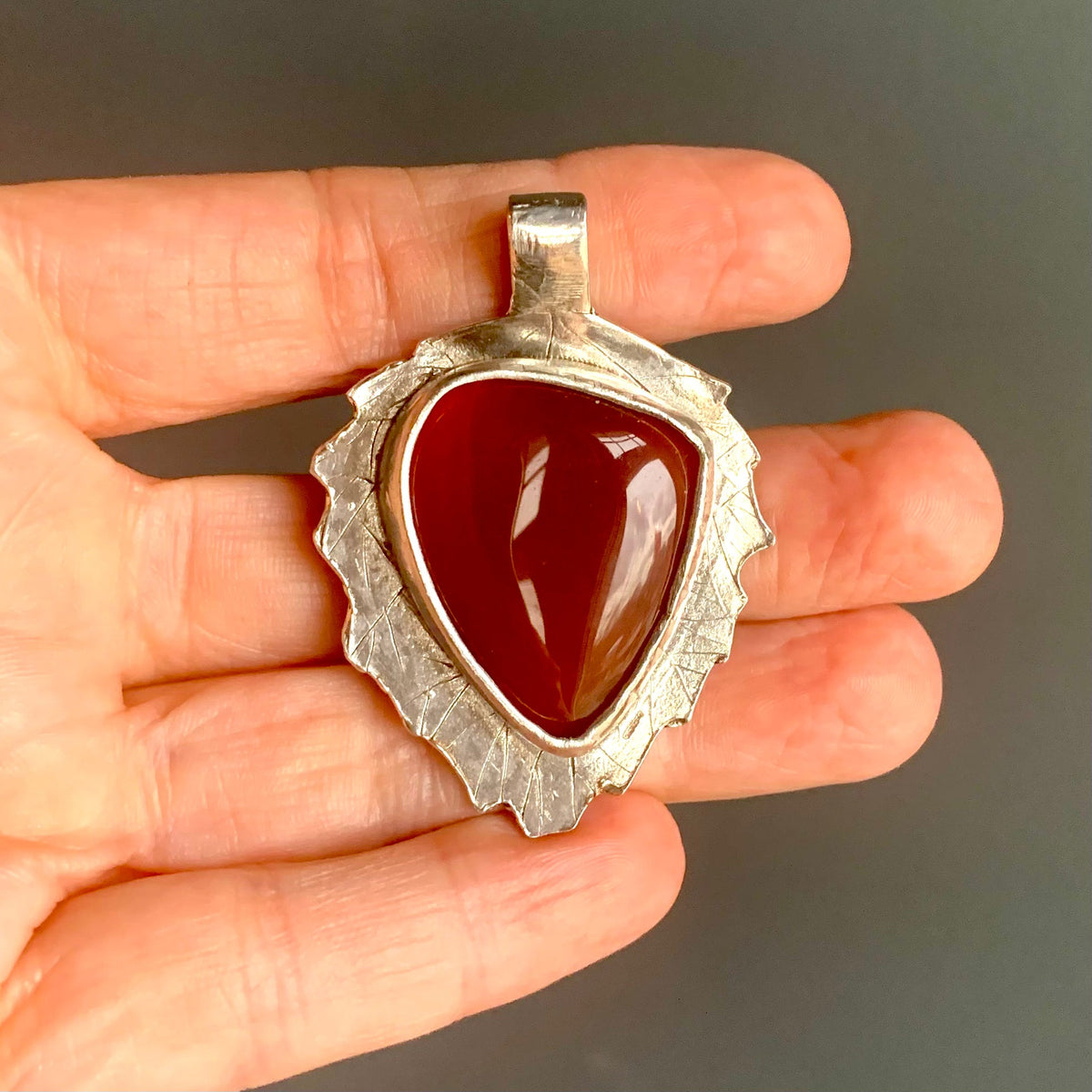 Real Leaf Pendant with Triangle Carnelian — Echoes of the Lake Collection