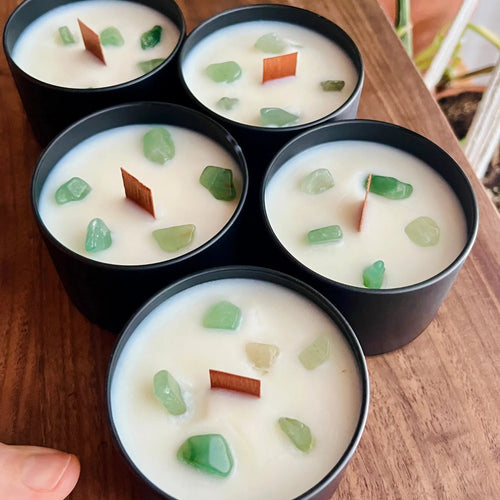 Bougie avec pierres IRÈNE sauge & aventurine
