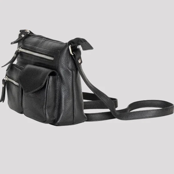 Greenwood Leather Multi-Pocket Crossbody Bag. Premium Pebbled Leather Handbag