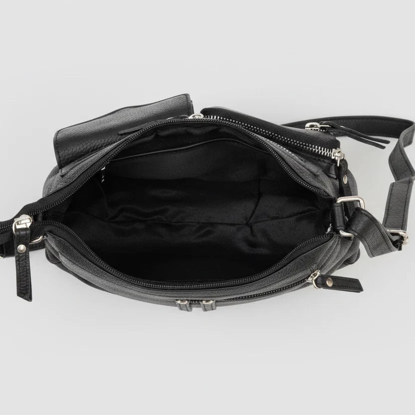Greenwood Leather Multi-Pocket Crossbody Bag. Premium Pebbled Leather Handbag