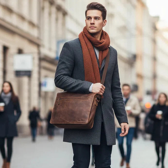 Greenwood Leather Laptop Bag. Premium Waxed Pull-Up Leather Messenger Bag