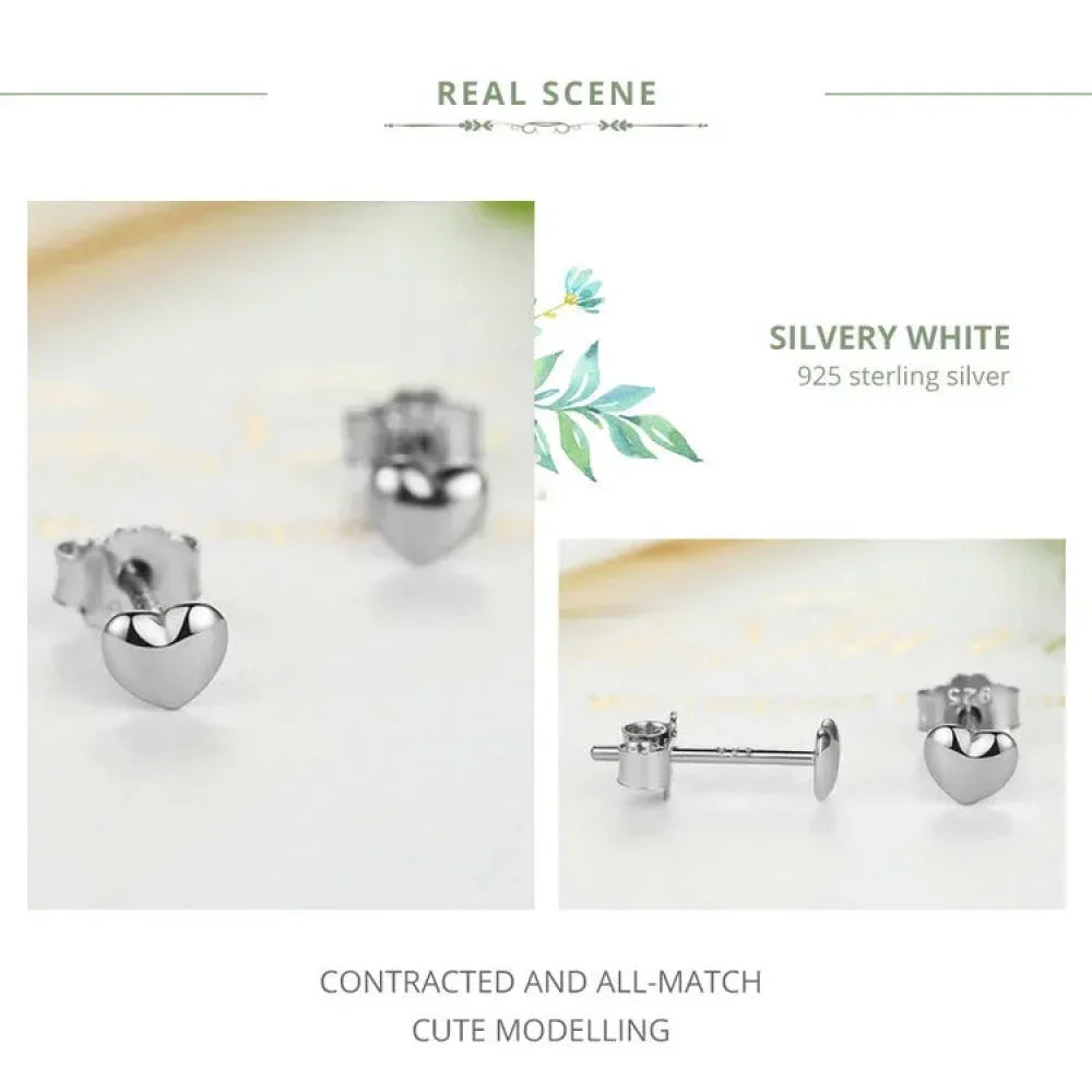 925 Sterling Silver Petite Plain Hearts Stud Earrings | Minimalist Fine jewelry
