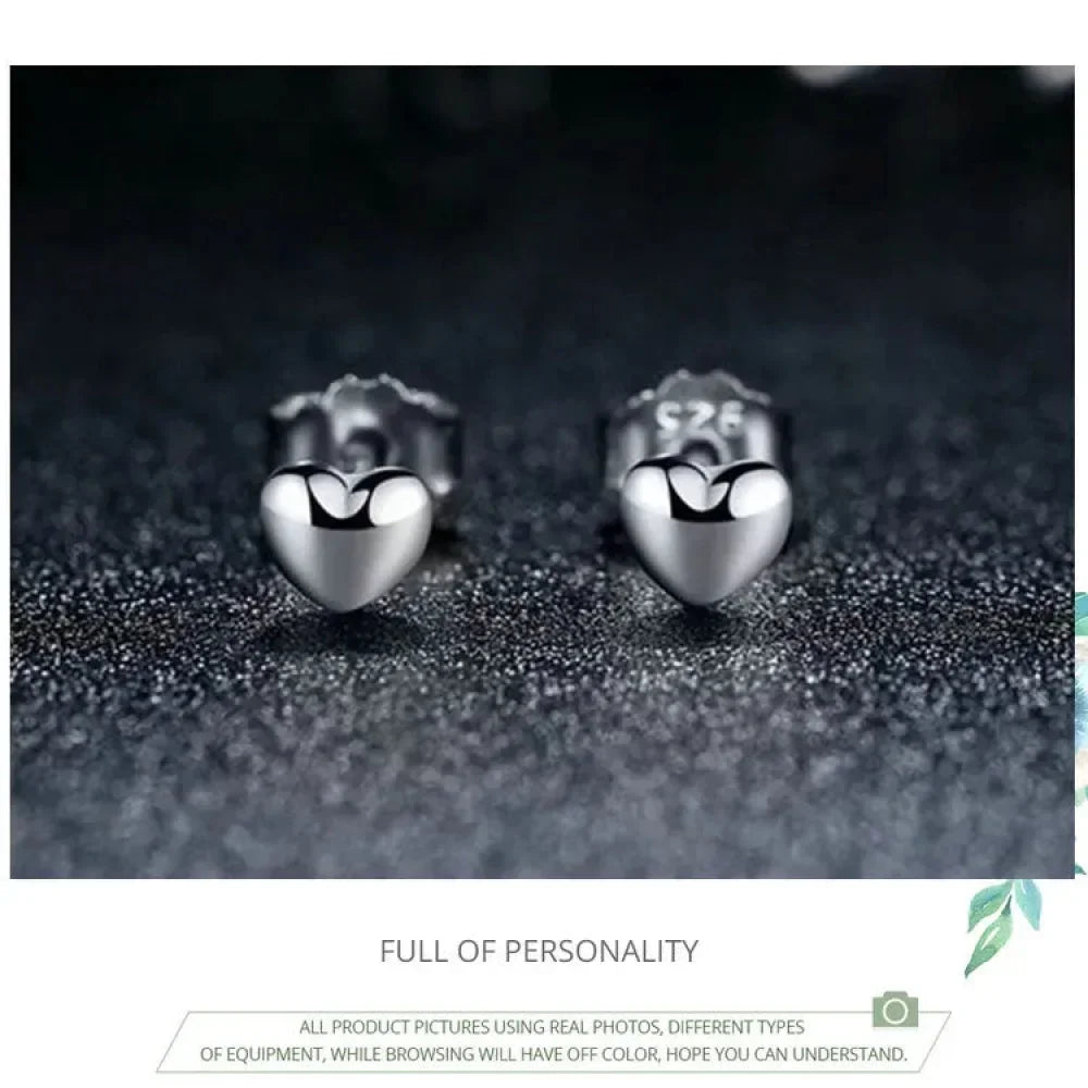 925 Sterling Silver Petite Plain Hearts Stud Earrings | Minimalist Fine jewelry