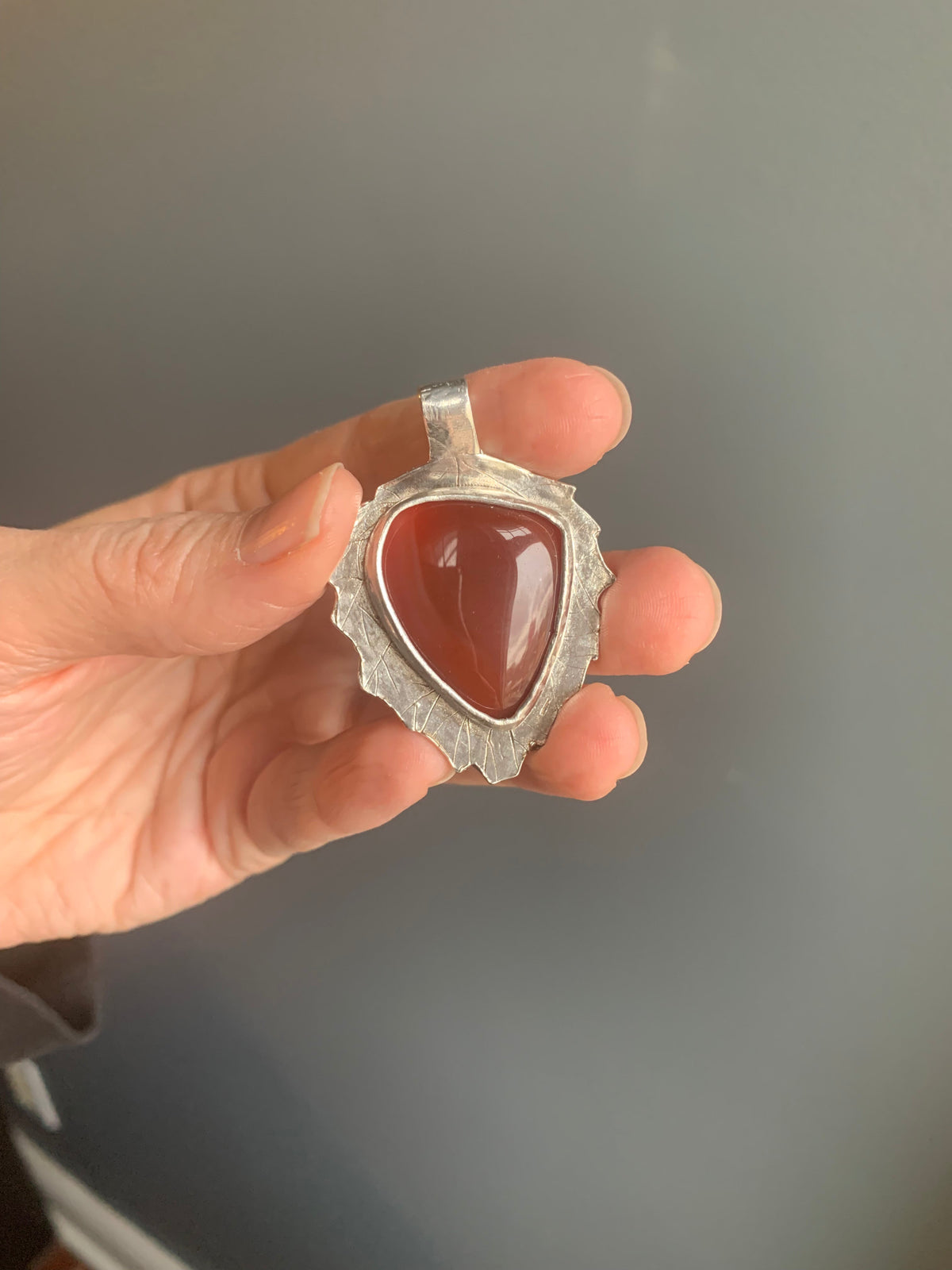 Real Leaf Pendant with Triangle Carnelian — Echoes of the Lake Collection
