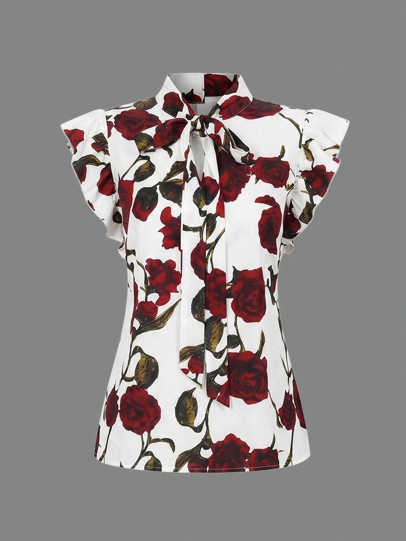Rometta Plus Size Women's Romantic French Rose Print Cap Sleeve Shirt With Pocket, And Wide Leg Suspender Pants Set,