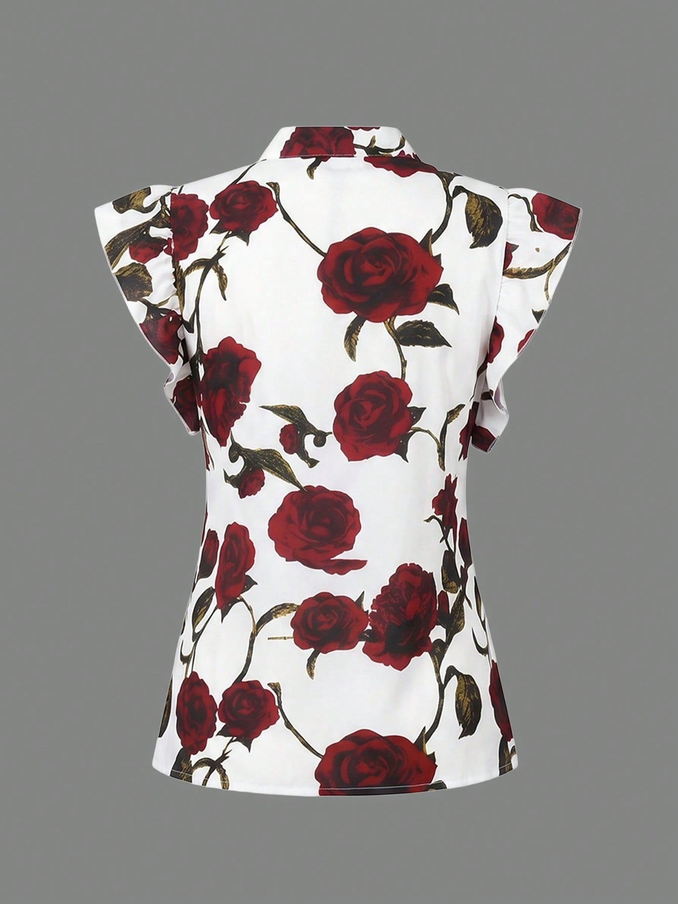 Rometta Plus Size Women's Romantic French Rose Print Cap Sleeve Shirt With Pocket, And Wide Leg Suspender Pants Set,