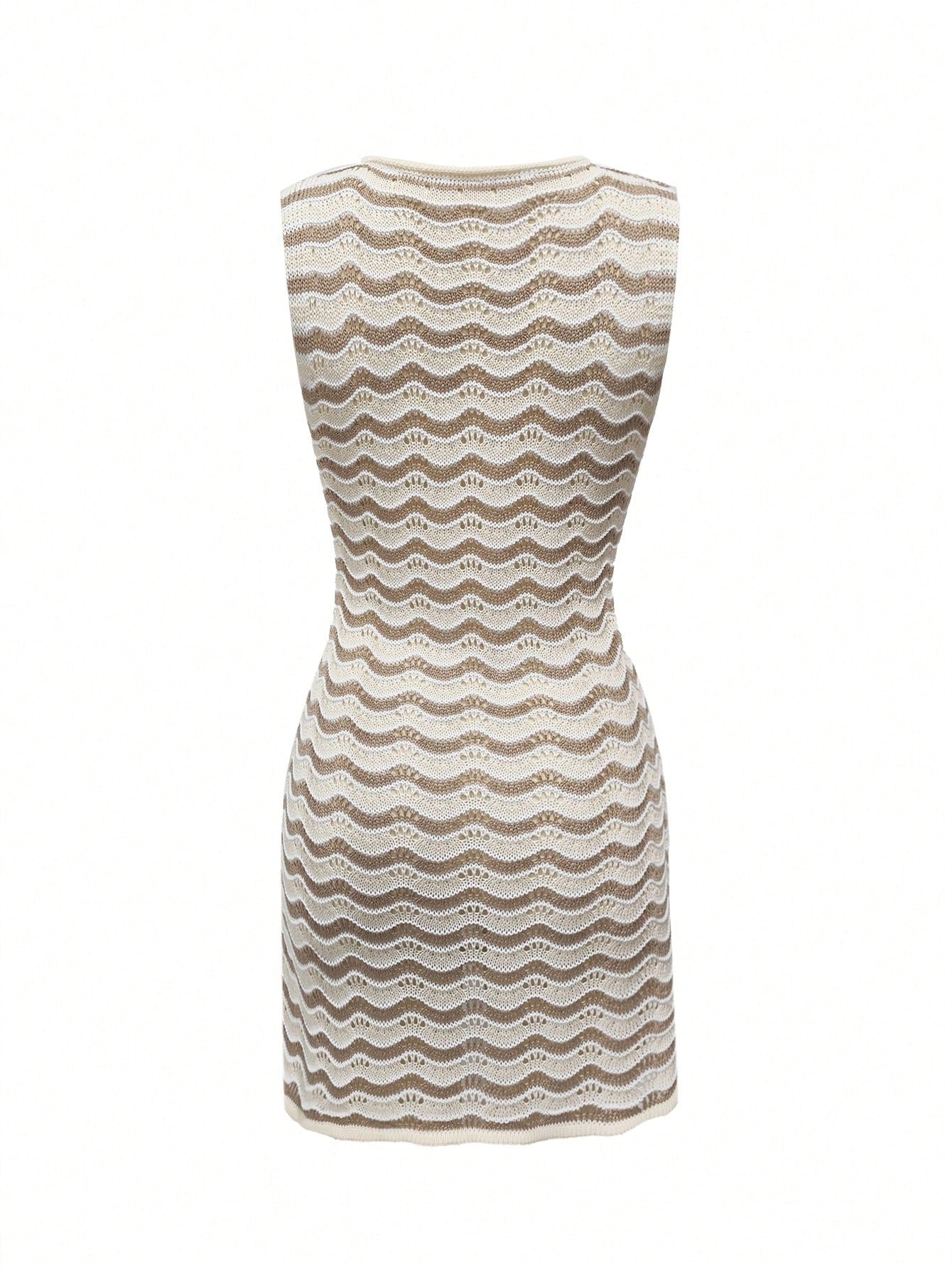 2026 New Women's Knit Striped Bow Design Sleeveless Summer Slim Fit Contrast Color Striped Short Dress Vacation Beach Dress