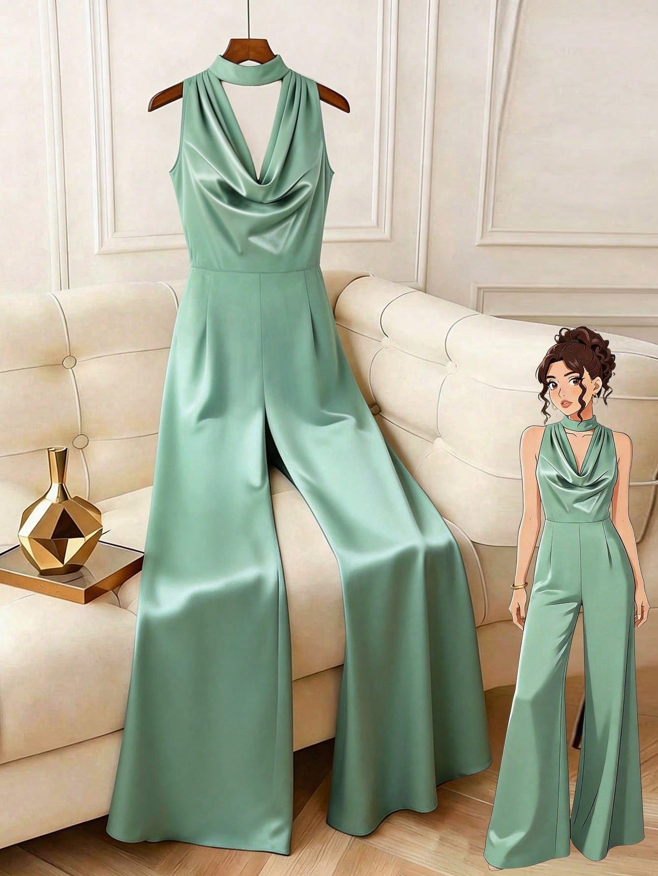 GlowEve CURVE Plus Size Elegant Solid Color Halter Jumpsuit, Summer