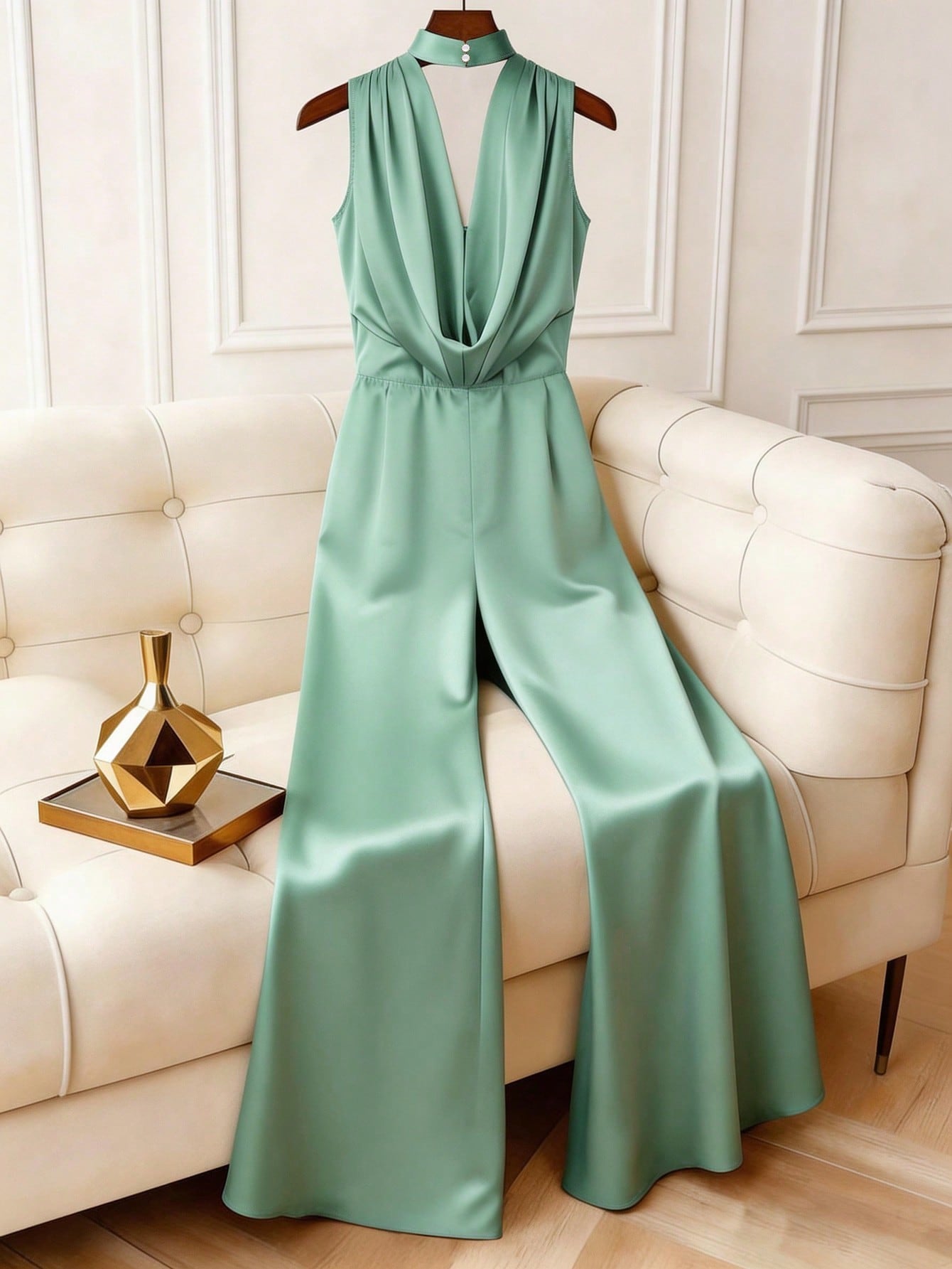 GlowEve CURVE Plus Size Elegant Solid Color Halter Jumpsuit, Summer