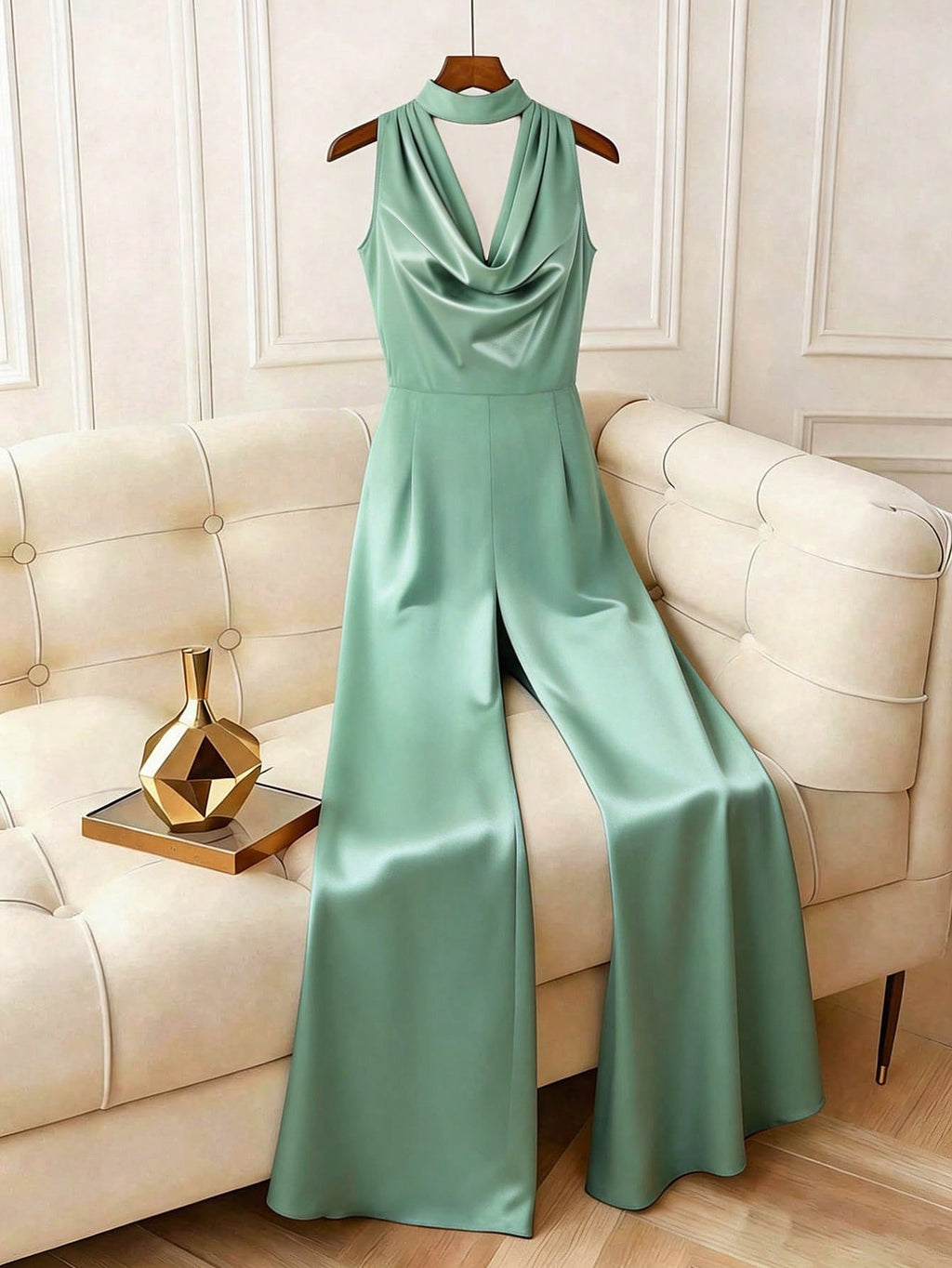 GlowEve CURVE Plus Size Elegant Solid Color Halter Jumpsuit, Summer