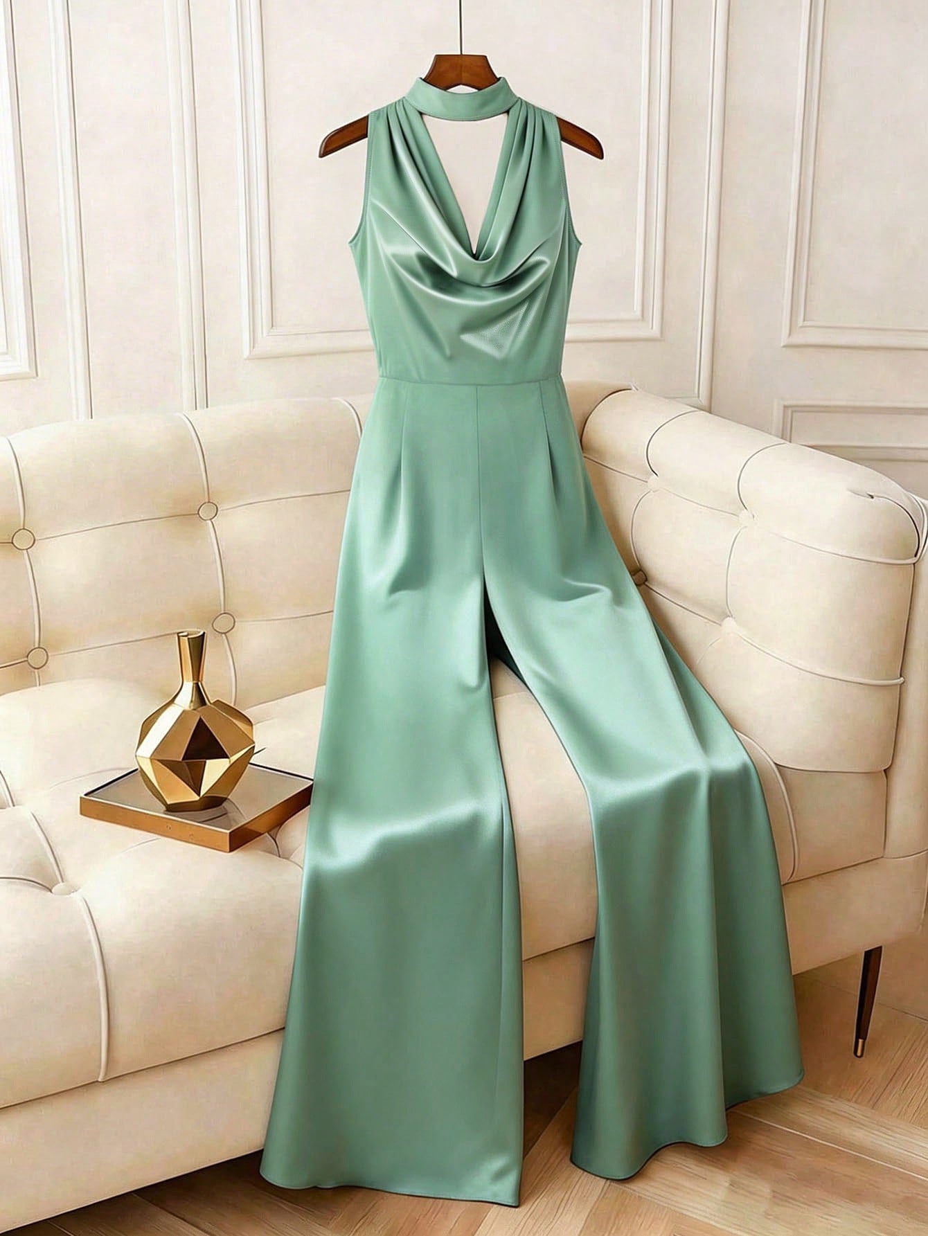 GlowEve CURVE Plus Size Elegant Solid Color Halter Jumpsuit, Summer