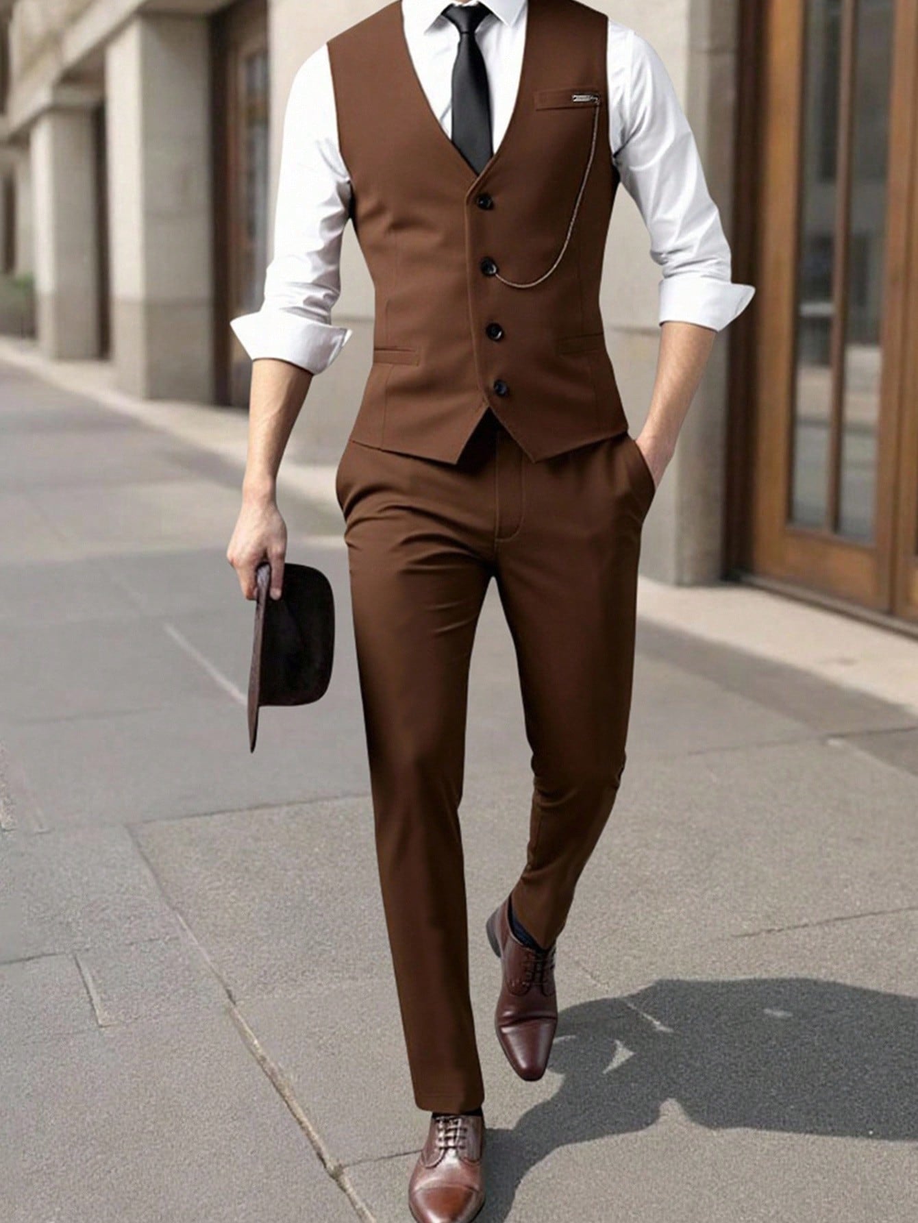 Manfinity Mode Men's Solid Vest And Trousers Formal Suit Set For Work,Dress Outfits For Men, Ceremony