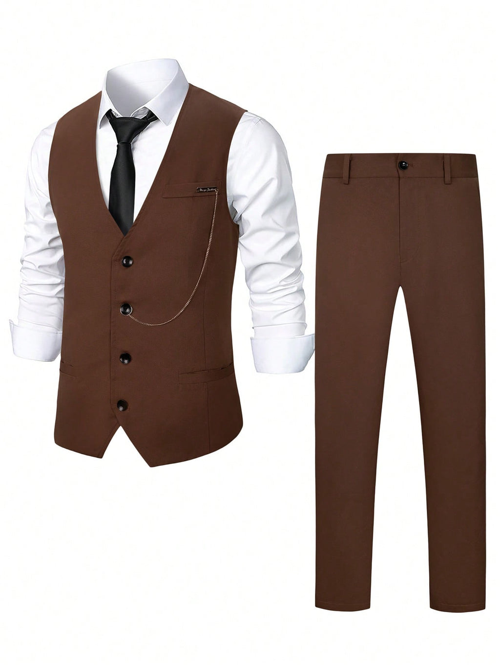 Manfinity Mode Men's Solid Vest And Trousers Formal Suit Set For Work,Dress Outfits For Men, Ceremony