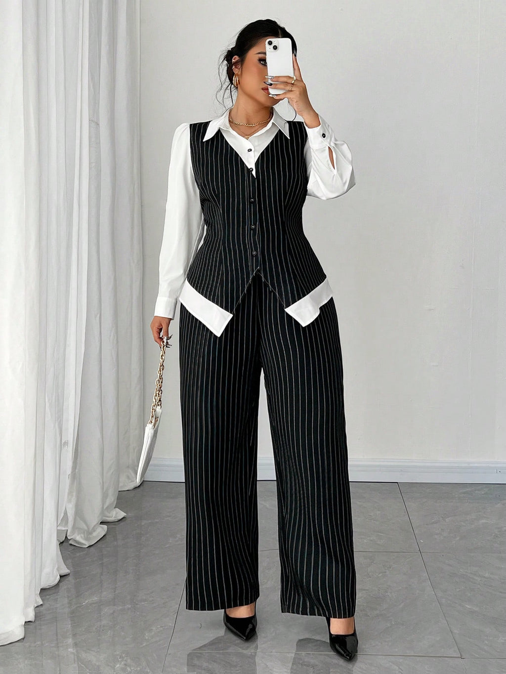 Elenzga 2pcs Set Plus Size Women White Black