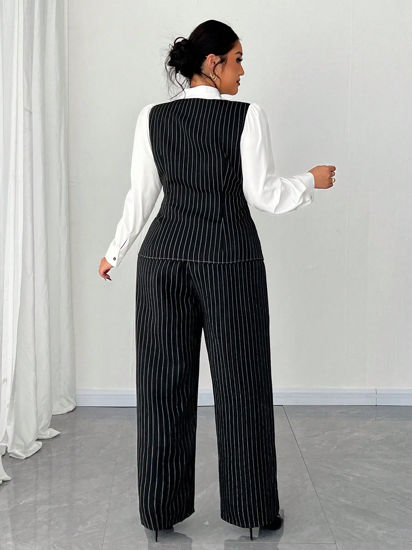 Elenzga 2pcs Set Plus Size Women White Black