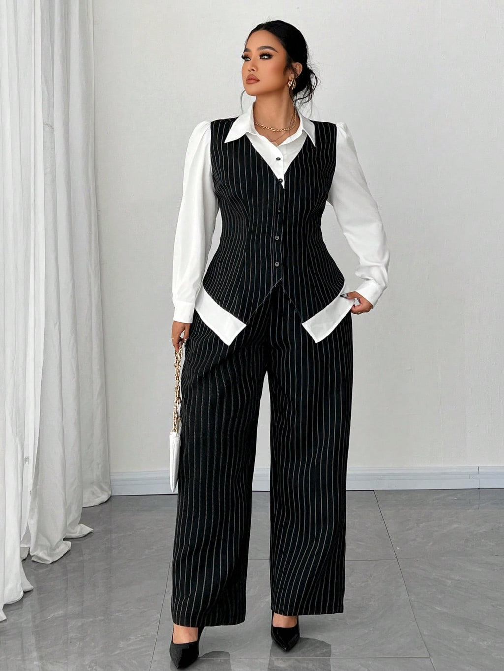 Elenzga 2pcs Set Plus Size Women White Black