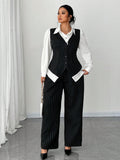 Elenzga 2pcs Set Plus Size Women White Black