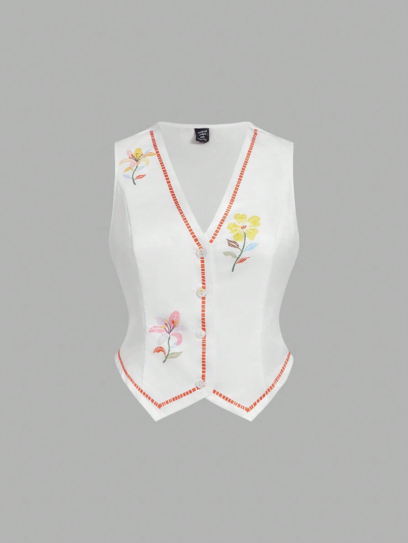 SHEIN MOD 2pcs/Set Plus Size White Floral Print V-Neck Sleeveless Cardigan Top And Shorts Summer Curve Party Holiday Outfit,Positioning Prints,Casual Suits