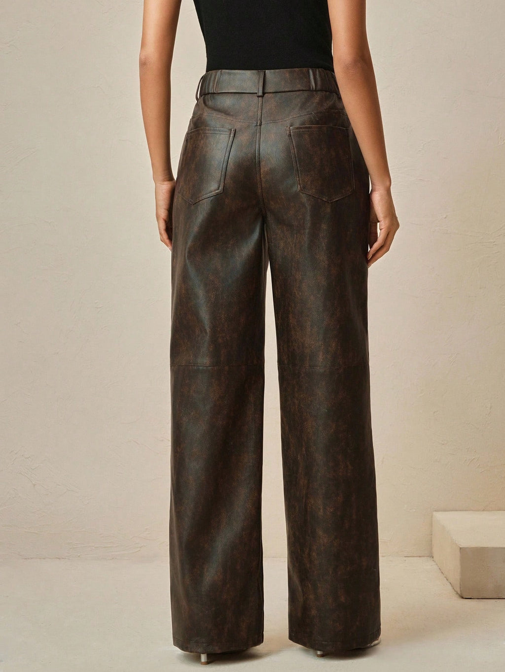 Anewsta Ladies' Autumn And Winter Leather PU Fabric, Heavy Craftsmanship, Handmade Nail Drill Positioning, Nail Drill Fashion, Elegant Pants