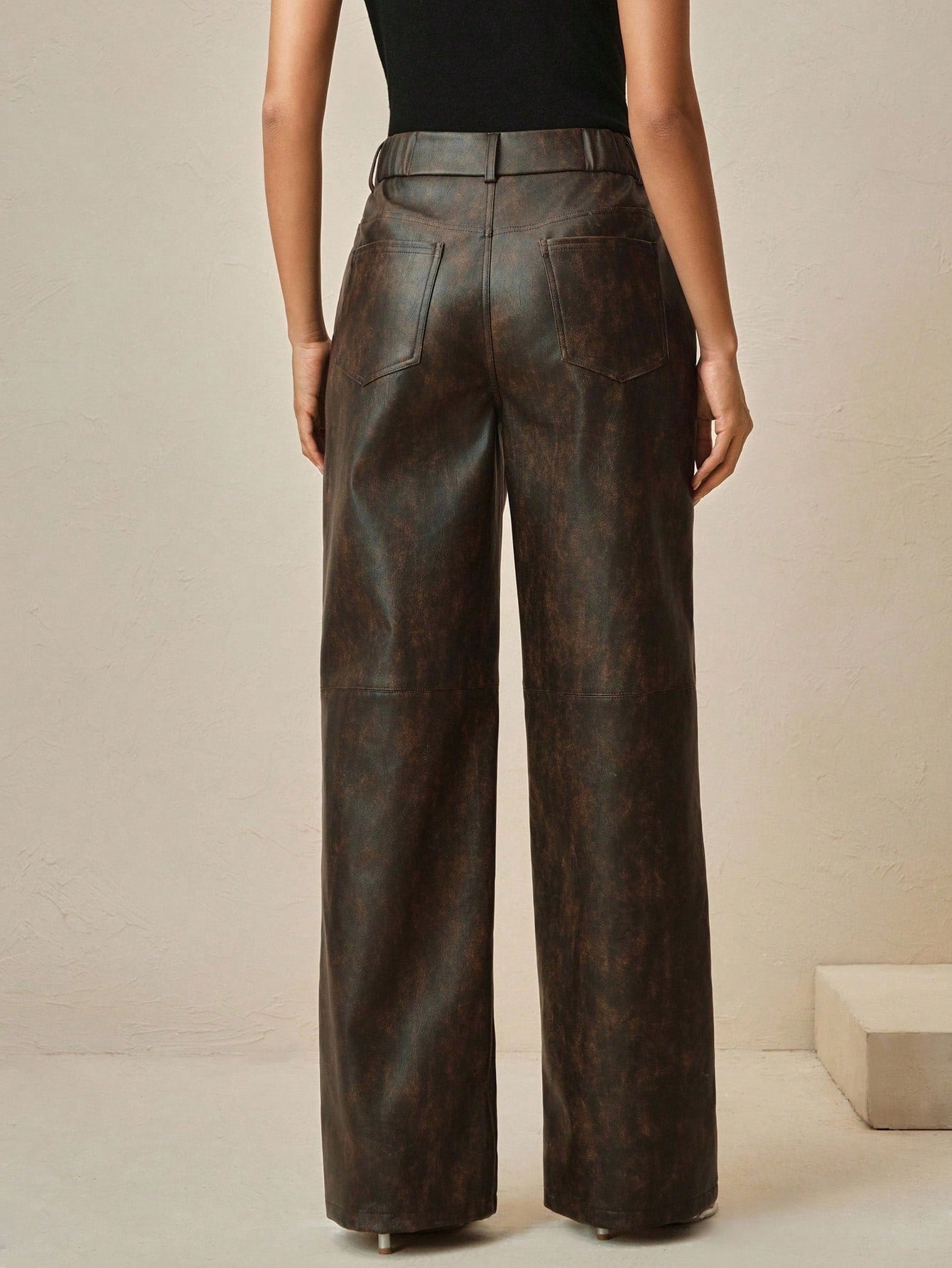Anewsta Ladies' Autumn And Winter Leather PU Fabric, Heavy Craftsmanship, Handmade Nail Drill Positioning, Nail Drill Fashion, Elegant Pants