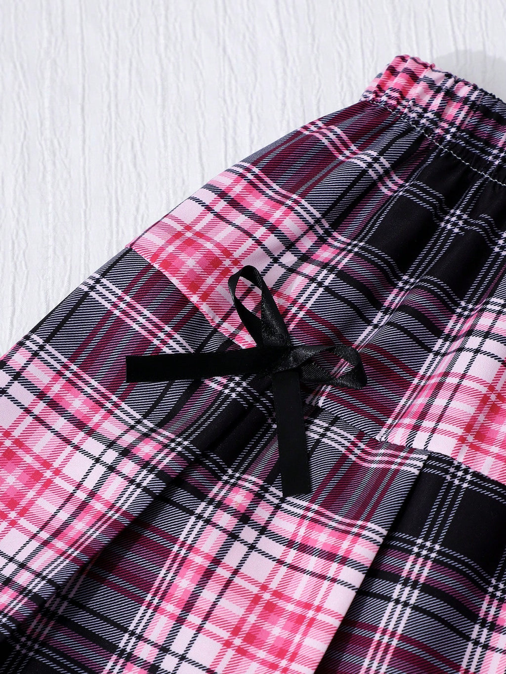SHEIN Sparklyn Tween Girls 2pcs/Set Pink And White Plaid Collared Splice Preppy Style Cute Cardigan, Puff Sleeves, Elastic Waist Pleated Mini Skirt Autumn Fall