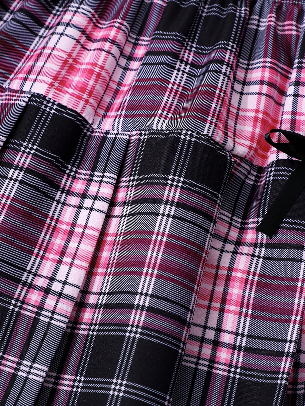 SHEIN Sparklyn Tween Girls 2pcs/Set Pink And White Plaid Collared Splice Preppy Style Cute Cardigan, Puff Sleeves, Elastic Waist Pleated Mini Skirt Autumn Fall