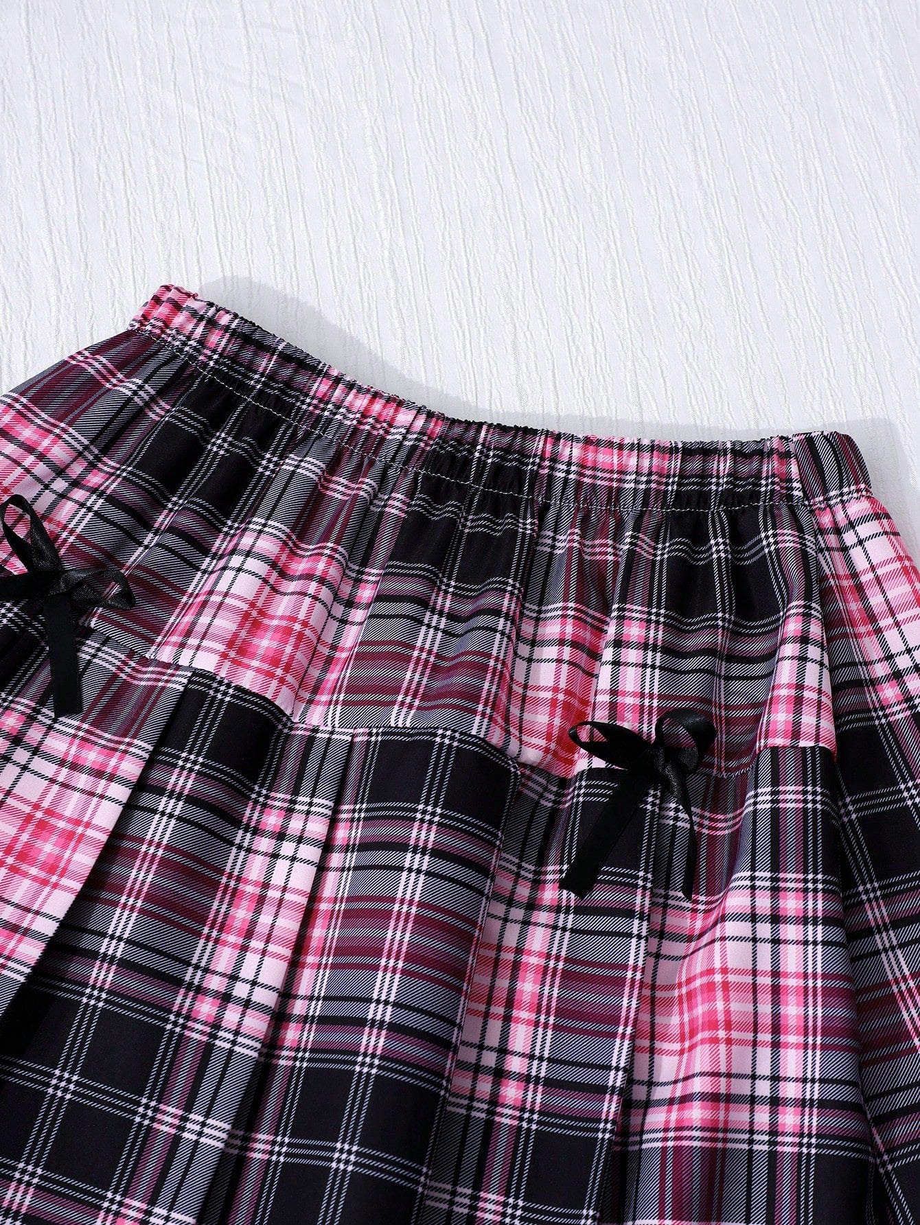 SHEIN Sparklyn Tween Girls 2pcs/Set Pink And White Plaid Collared Splice Preppy Style Cute Cardigan, Puff Sleeves, Elastic Waist Pleated Mini Skirt Autumn Fall