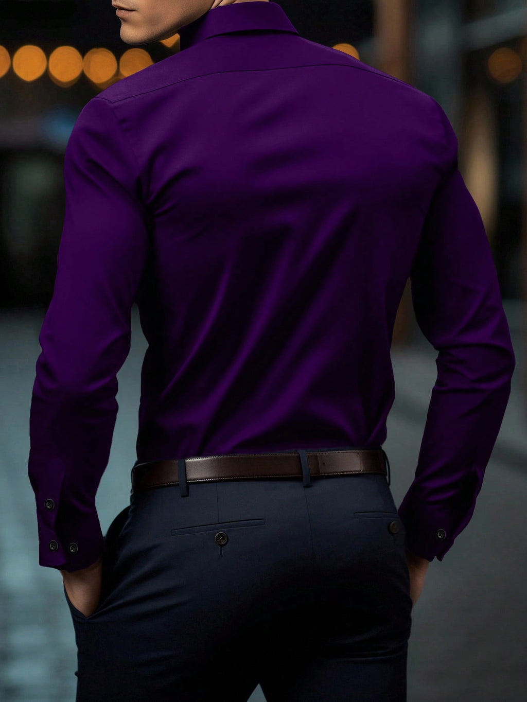 Manfinity Mode Men's Solid Color Long Sleeve Single-Breasted Casual Dress Formal Shirt Purple, Fall, Ceremony