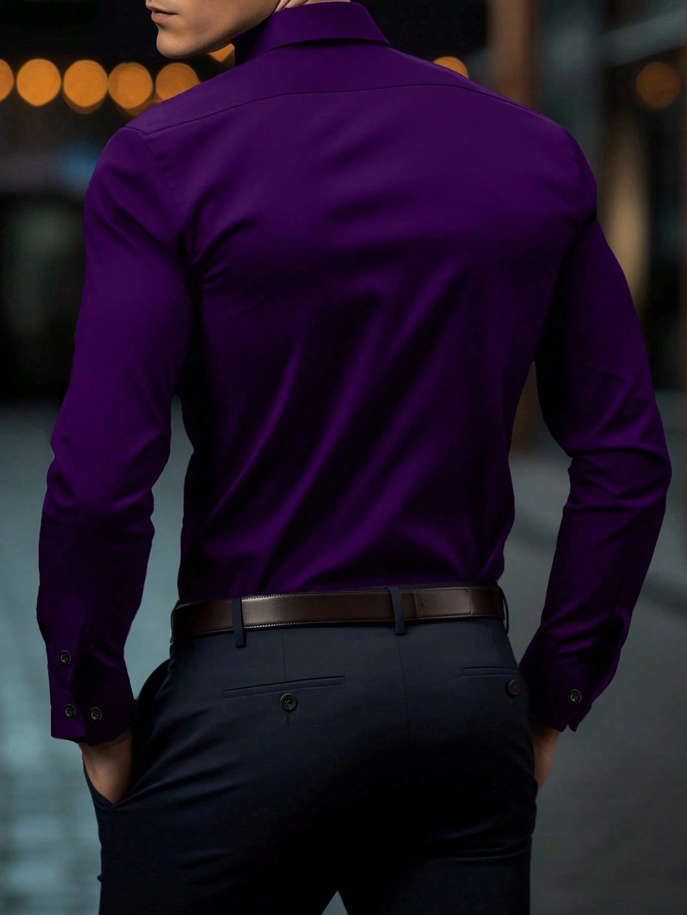 Manfinity Mode Men's Solid Color Long Sleeve Single-Breasted Casual Dress Formal Shirt Purple, Fall, Ceremony