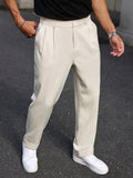 Manfinity Mode Manfinity Formal Men's Straight Leg Casual Trousers, Retro British Style Versatile Pants,Boyfriend Gifts,Valentine's Day Men,White For Ceremony