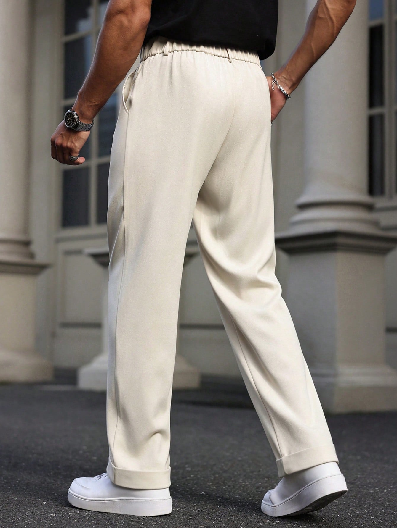 Manfinity Mode Manfinity Formal Men's Straight Leg Casual Trousers, Retro British Style Versatile Pants,Boyfriend Gifts,Valentine's Day Men,White For Ceremony
