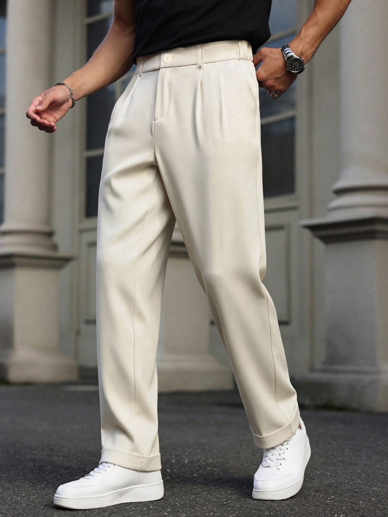 Manfinity Mode Manfinity Formal Men's Straight Leg Casual Trousers, Retro British Style Versatile Pants,Boyfriend Gifts,Valentine's Day Men,White For Ceremony